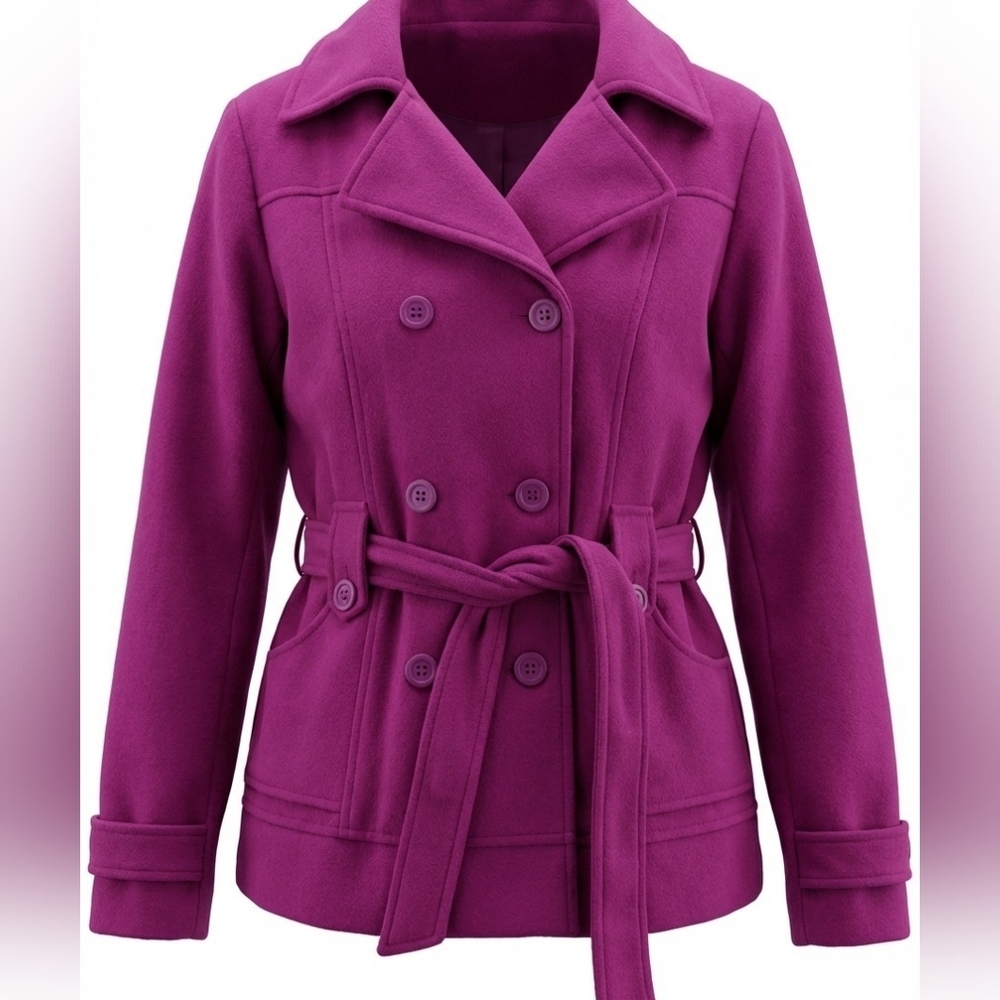 YMI Womens Magenta Double-Breasted Pea Coat Size Small